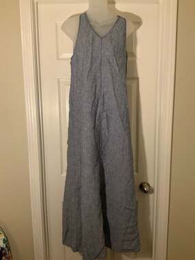 Artisan 100% Linen Maxi Dress, Blue Chambray Sleeveless Racerback, Women's Size